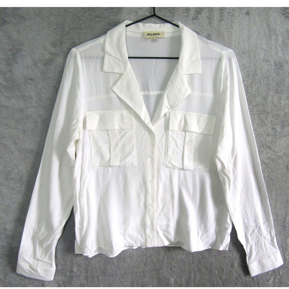 RAG POETS White Button Up Long Sleeve Pocket Blouse Shirt XS